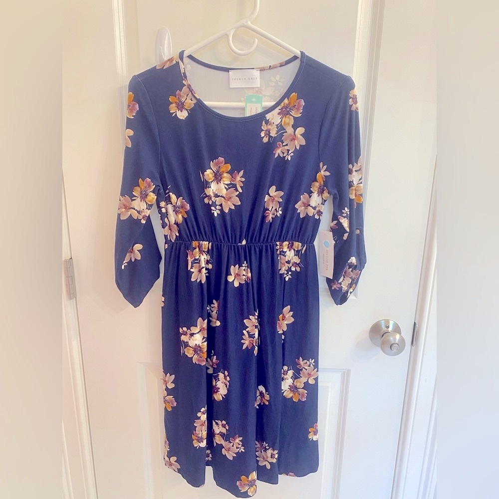 French Grey Maternity Floral Dress - Small